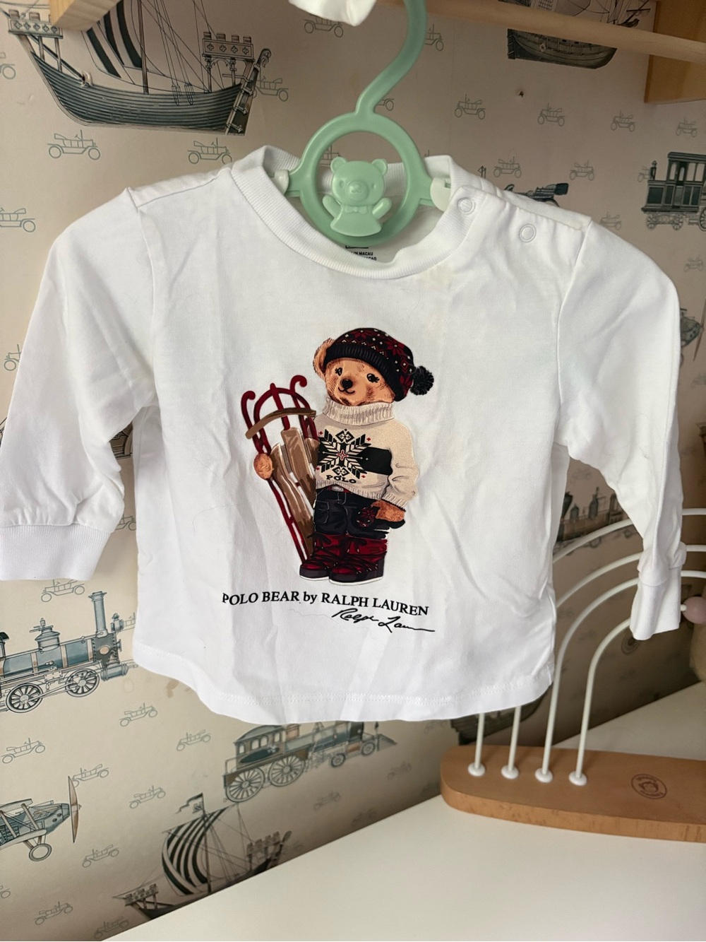 Ralph Lauren White Long-Sleeve Polo Bear with Sled